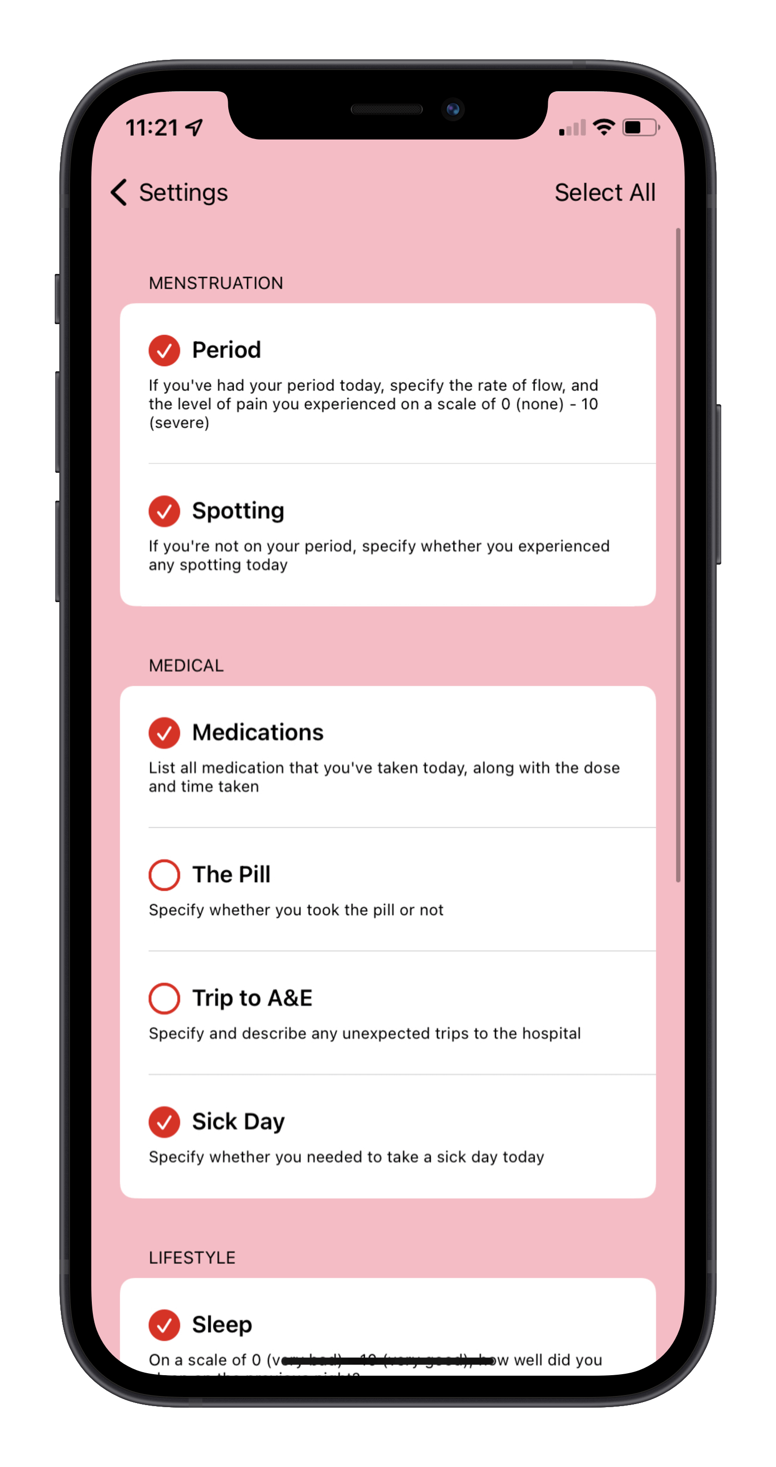 ENdi journal settings screen screenshot on iOS
